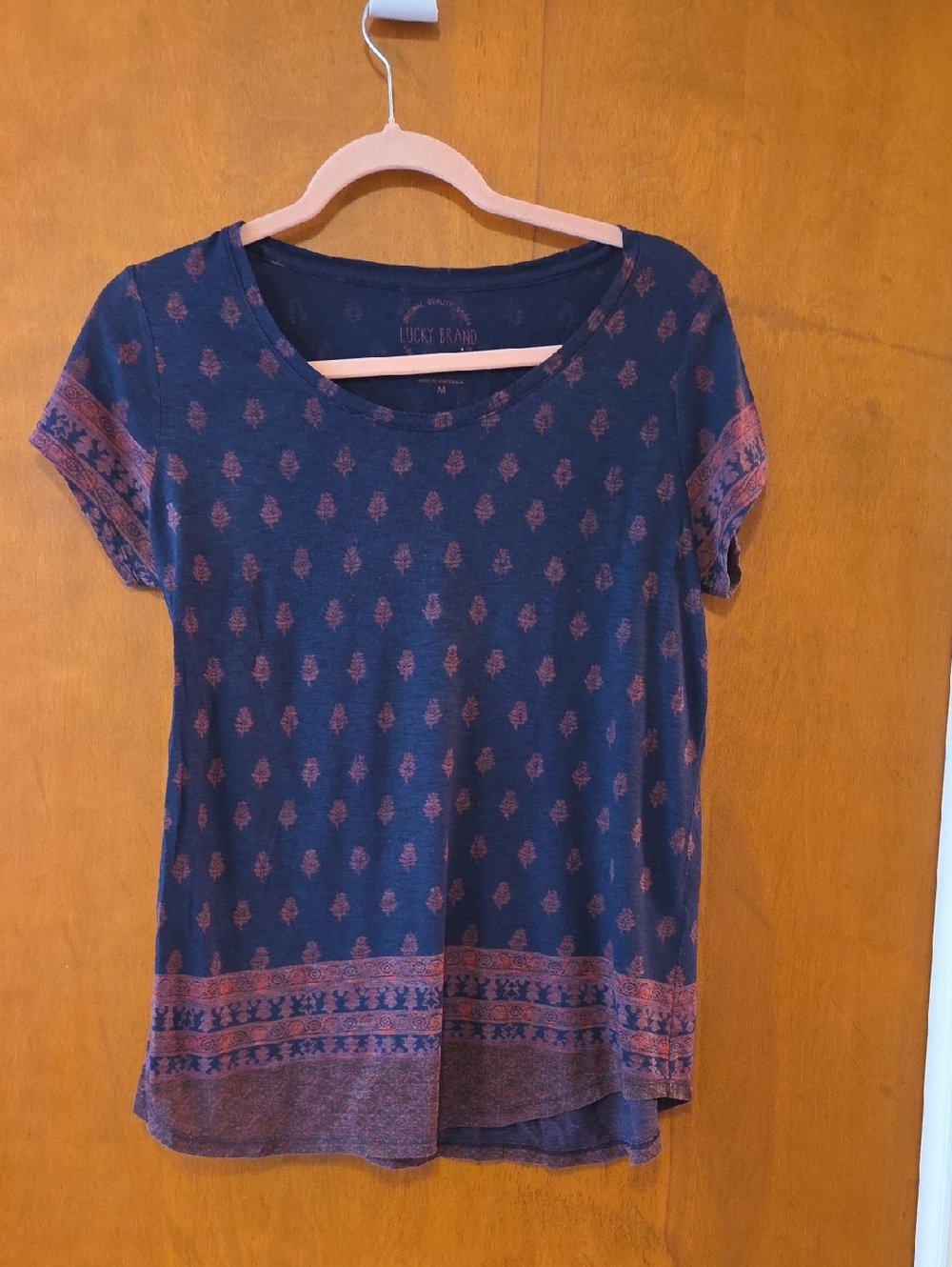Lucky Brand Navy Blue Short Sleeve Tee with Print M